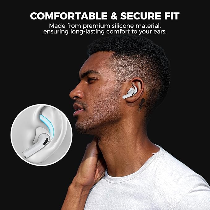 AhaStyle Ear Hooks for AirPods 4th Generation (2024) 【Added Storage Pouch】 3 Pairs S/M/L Anti-Slip Ear Covers Silicone Accessories Compatible with Apple AirPods 4th Gen (Large+Medium+Small, White)