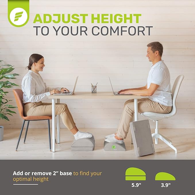 ErgoFoam Foot Rest - Chiropractor-Endorsed Orthopedic Teardrop Design - 2in1 Adjustable Premium Under Desk Footrest - Ergonomic Foot Rest for Lumbar, Back, Knee Pain (Grey)