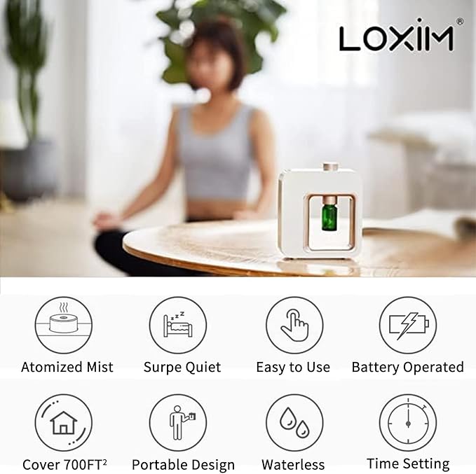LOXIM Pride Aromatherapy Diffuser with Daytime Calm Collection Essential Oil Blends, Waterless Diffuser with Essential Oils, No Heat, Quiet, Battery Operated for Living Room Office Home Car (White)