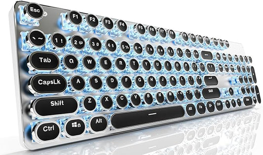 EWEADN TK950 Typewriter Keyboard Wireless Mechanical Keyboard, 104 Keys Aesthetic Typewriter Keyboards with Blue Backlit, Anti-Ghosting, Blue Switch Bluetooth/2.4GHz/Wired Cute keyboards-Black