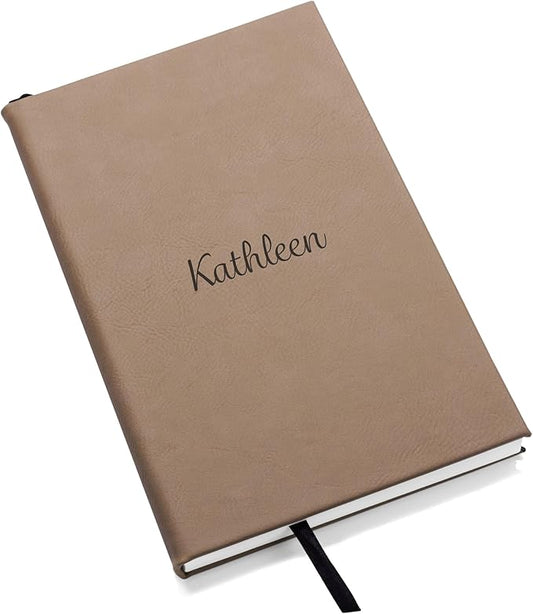 Lifetime Creations Personalized Journal Notebook (Light Brown) - Customized Hardcover Vegan Leather Writing Notepad, Business Meeting Hard Cover Note Book Gift for Professionals