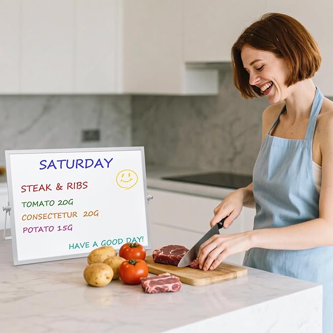 Dry Erase Magnetic White Board, 16" x 12",Double-Sided Desktop Whiteboard with Stand, Portable Magnetic Tabletop Erase Board for Drawing,Office, Home, School