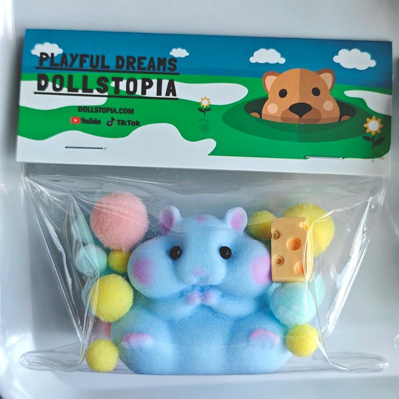 Handmade Flocked Hamster Taba Squishy Toy - Cute Realistic Silicone Animal Fidget Sensory Toy, Ultra-Soft Stress Relief Squeeze Toy for Relaxation Gift (Blue)