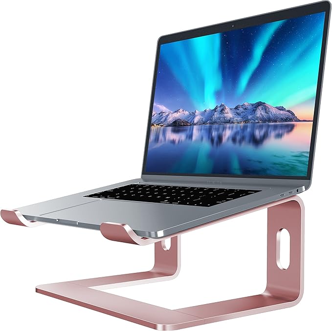 SOUNDANCE Laptop Stand, Aluminum Computer Riser, Ergonomic Laptops Elevator for Desk, Metal Holder Compatible with 10 to 15.6 Inches Notebook Computer, Gold Pink