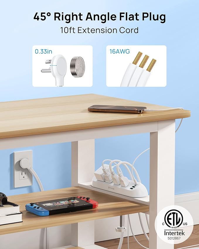 TROND Desk Clamp Power Strip 20W USB C, Flat Plug 10ft Extension Cord, Surge Protector with 4 Outlets 4 USB Ports, 1700J, ETL Listed, Fits 1.97 inch Tabletop Edge, for Home Office Accessories, White
