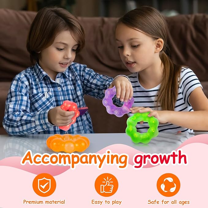 4-Pack Squishy Toys, Wearable Bracelet Stress Balls Fidget Toys, Soft Donut Stress Relief Sensory Toy for Kids Adults, Squeeze Balls Stress Toys for Party Favors Goodie Bags Stuffers