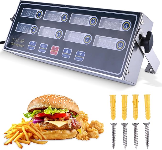 8-Channel Digital Kitchen Timer - Commercial Cooking Timer with Alarm Reminder- Professional Restaurant Timers for Fryer, Food Trucks, and Bakeries