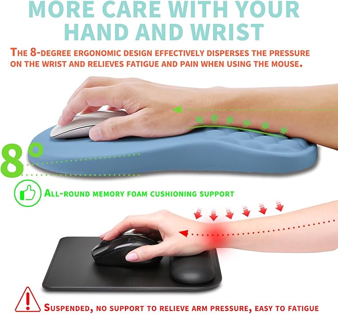 Ergonomic Mouse Pad Wrist Support with Memory Foam Massage Bulge, Carpal Tunnel Pain Relief Mousepad Wrist Rest for Mouse(12x8 inch, Lake Blue)