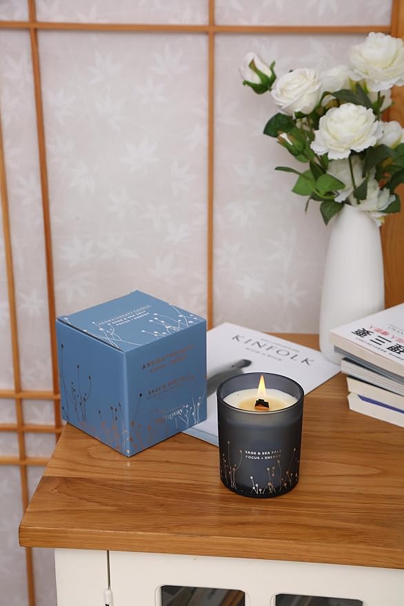 White Sage Sea Salt Scented Candle - Large Wood Wick Soy Candle 10.6 oz - Sage Candles for Cleansing House - Aromatherapy Energy Cleansing Candle