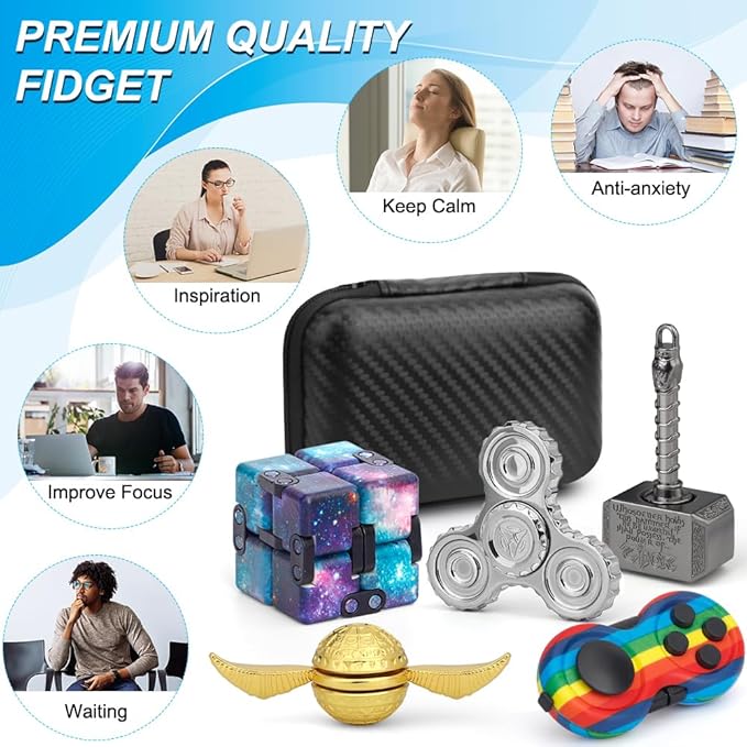 Cool Fidget Toys Set for Kids Adults, Wizard Fidget Spinner, Hammer Finger Hand Spinner, Infinity Cube, Rainbow Fingertip Gyro, Fidget Pad, Gifts for Stress Relief Party Favors Goody Bag Fillers