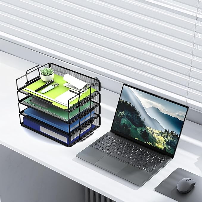 Stackable Letter Tray Paper Holder Desk Organizer for Home Office School, Black (4 Tier)