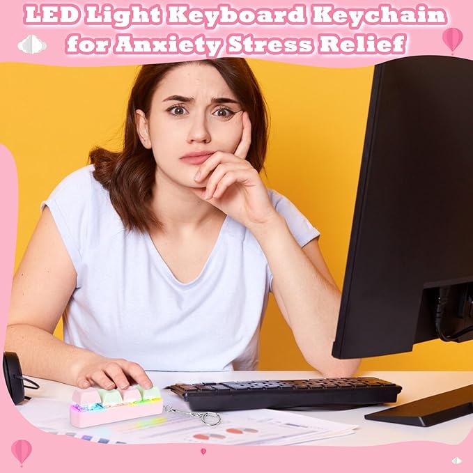 Keyboard Fidget Toy for Adults Keyboard Clicker with LED Light Keychain Fidget Stress Relief Sensory Toy