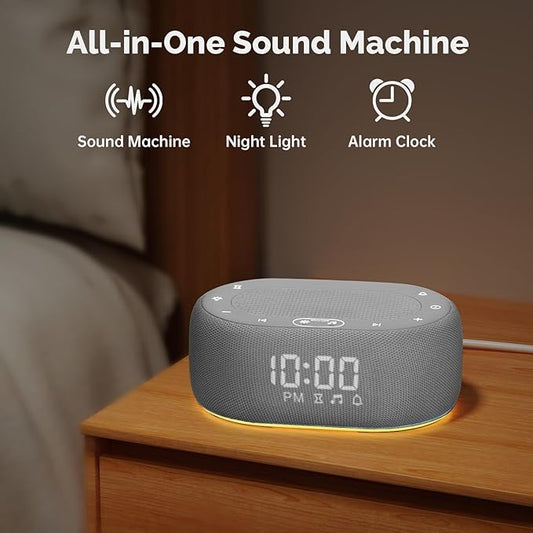 1Mii White Noise Sound Machine for Sleep, Pink Noise Machine for Baby Adults Sleeping, 18 Soothing Sounds with 7-Color Night Light, Timer, Alarm Clock, Volume Control, Remote App Control - Grey
