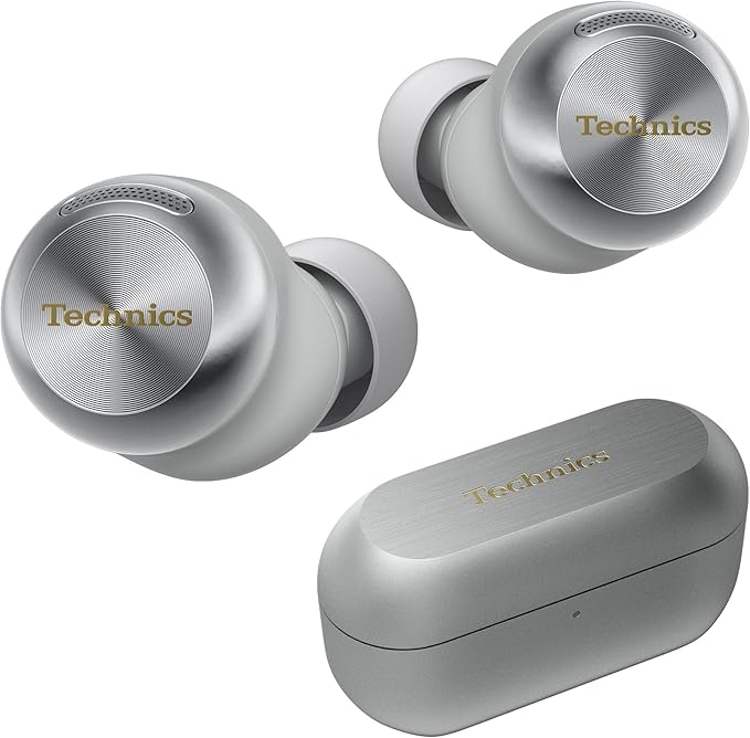 Technics Reference Class Hi-Fi Wireless Earbuds, Dolby Atmos with Head Tracking, Adaptive Noise Cancelling, 3 Device Multipoint, 10-hr Battery, Wireless Charging, Improved Fit - EAH-AZ100-S (Silver)