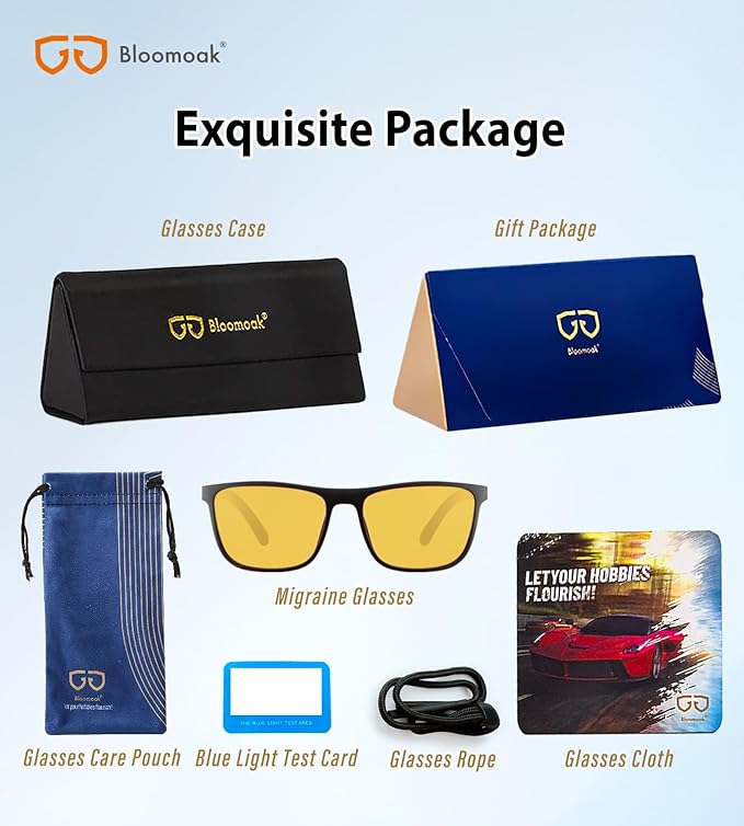 Bloomoak-99% Blue Green Light Blocking Glasses - Gaming Glasses - Anti Glare - Anti Fatigue -Suitable for Screens, Games, TVs