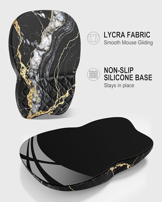 Auhoahsil Ergonomic Mouse Pad with Wrist Rest, Comfortable Slope Computer Mouse Mat with Wrist Support, Memory Foam Filling, Non-Slip Silicone Base, Pain Relief for Gaming Work, 8" x 12", Black Marble