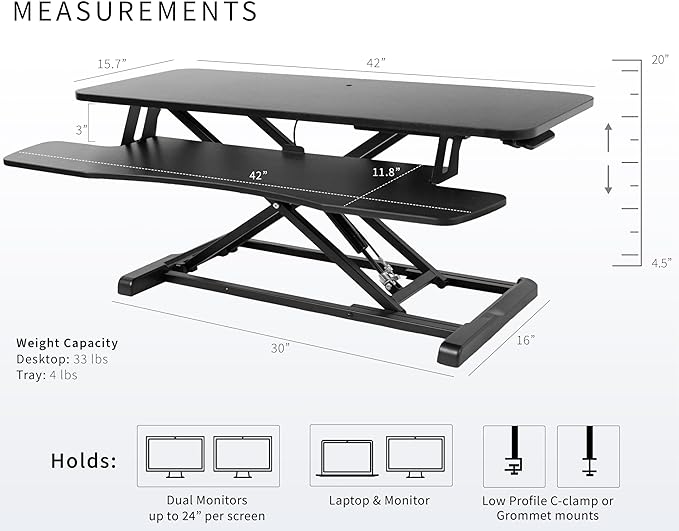 VIVO 42 inch Desk Converter, K Series, Height Adjustable Sit to Stand Riser, Dual Monitor and Laptop Workstation with Wide Keyboard Tray, Black, DESK-V042KB
