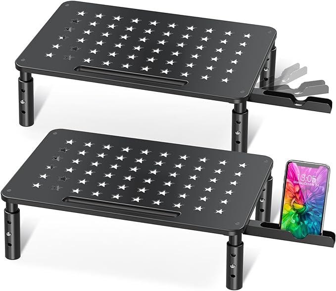 Zimilar 2 Pack Monitor Stand , 3 Height Adjustable Stand with Unique Star Mesh for Computer, Laptop, Printer, Notebook, iMac, Premium Metal Monitor Risers for 2 Monitors
