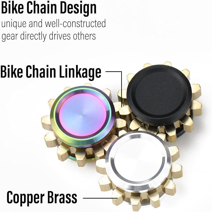 FREELOVE Gear Metal Fidget Spinner Toys for Adults, Small Mini Tiny Pockget Figette, Bike Chain, Copper Brass Hands Gyro, Quiet Silent Cool Cube for Anxiety Men (1 Gear, Black-Brass)