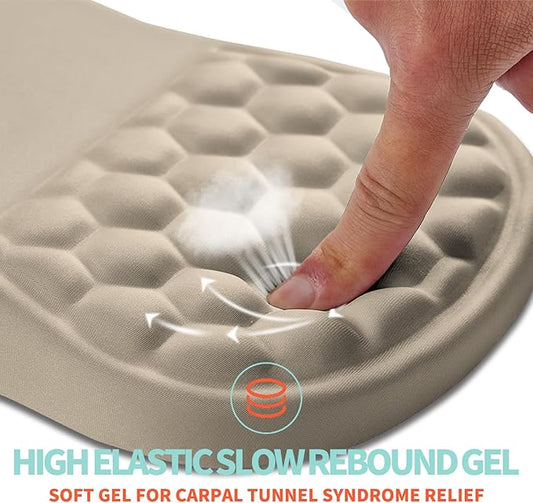 Ergonomic Mouse Pad Wrist Support with Memory Foam Massage Bulge, Carpal Tunnel Pain Relief Mousepad Wrist Rest for Mouse(12x8 inch, Apricot)