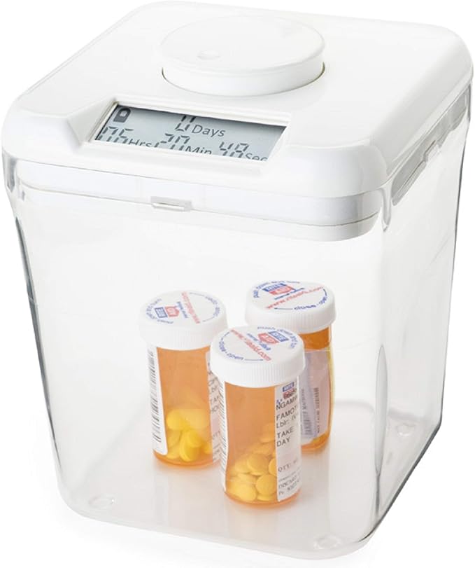 Kitchen Safe kSafe Time Locking Container, Medication Lock Box, Break Bad Habits - Quit Smoking, Snacking, Drinking & Gaming Addiction, Phone Jail, Family Time (Medium, White Lid + 5.5” Clear Base)