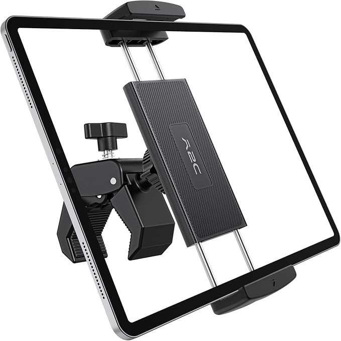 A2C Universal Tablet Mount for Peloton Bike - Adjustable Clamp Handlebar iPad Holder Fit Treadmill, Exercise Bike, Spin Bike, Stroller (0.5-1.65" Tube), Compatible for 4.7-13" Phones & Tablets
