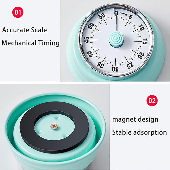 Elegant Stainless Steel Vintage Kitchen Timer with Magnetic Attachment - 60-Minute Countdown & Audible Alarm, Perfect for Cooking, Office Tasks, and Study Sessions (01-Green)