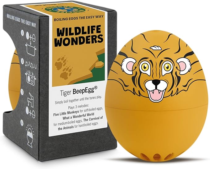 Tiger BeepEgg – Egg Timer for Boiling Eggs – Musical Egg Cooker for Soft, Medium, Hard Boiled Eggs – Food Safe – Singing Floating Egg Timer – Egg Cooker for 3 Levels of Doneness - Brainstream