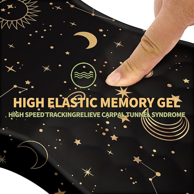 Ergonomic Wrist Rest Support Mouse Pad, Massage Design Relief Carpal Tunnel Pain, Entire Memory Foam Non-Slip, Computer Mouse Pads for Wireless, Starry Sky