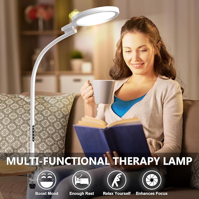 Light Therapy Lamp,10000 Lux UV-Free Sun Lamp, 5 Colors & 5 Brightness Levels Desk Therapy Lamp with Flexible Gooseneck & Remote & Touch Control