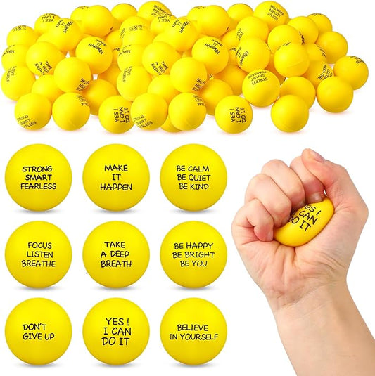 Shappy 72 Pcs Inspirational Stress Relief Balls Motivational Stress Ball Encouraging PU Bulk Balls for Adults Small Therapy Fidget Relief Toys for Valentines Gifts Fidget Anxiety (Yellow)