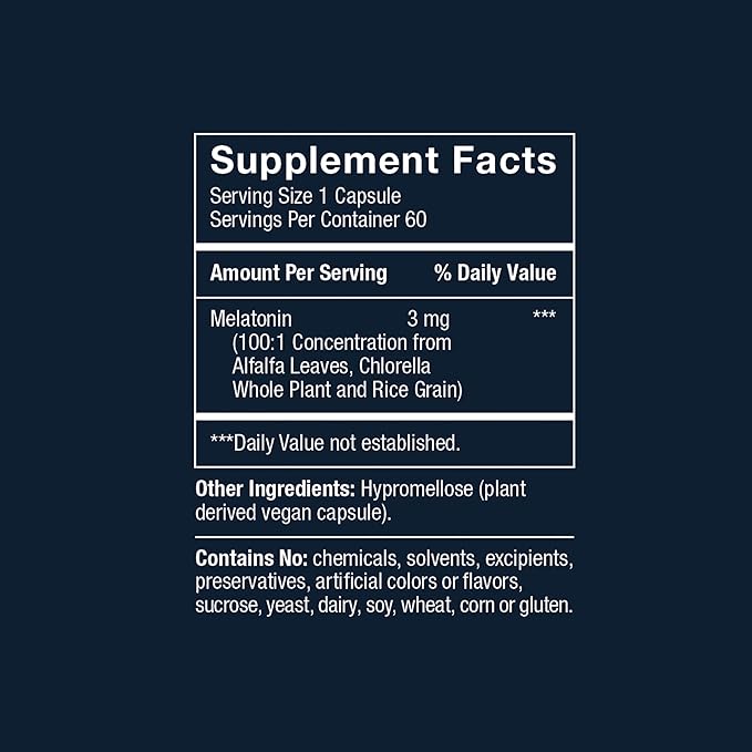 Herbatonin 3mg - The Only Natural Plant Melatonin Natural Sleep Cycle, Body Clock And Circadian Rhythm Support For Jet Lag, 60 Vegan Capsules (60 Day Supply)