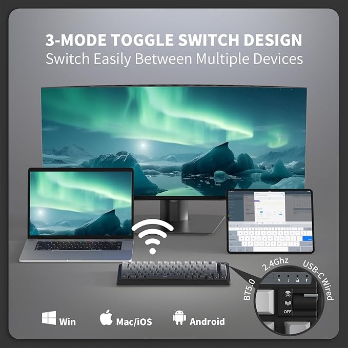 K75 Lite Wireless Mechanical Keyboard, 75% Gasket Mount RGB Gaming Keyboard w/ 3-Mode Knob BT 5.0/2.4G/USB-C Wired, Hot Swappable, 5-Layer Padding & Creamy Linear Switches, Compact 82 Keys