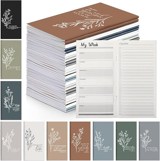 Qilery 30 Pcs Christian Gifts Bulk Pocket Planner 2025-2026 Prayer Journals for Women Men to Do List Weekly Goals for Pastors' Wives Appreciation Day Church Sunday School(Neutral Color,Aesthetic)