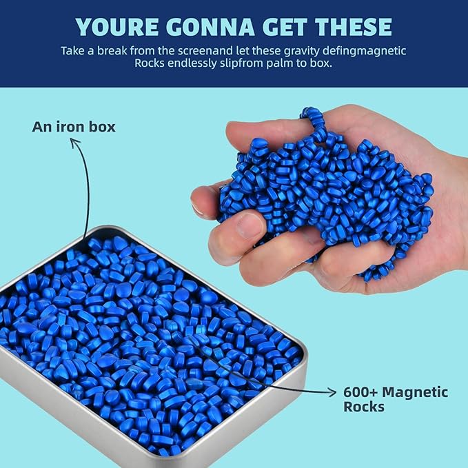 Magnetic Putty Rocks, Blue More Than 600 Weak Magnetic Smooth Ferrite Pebbles, Desk Toys and Time-Killer for Adults