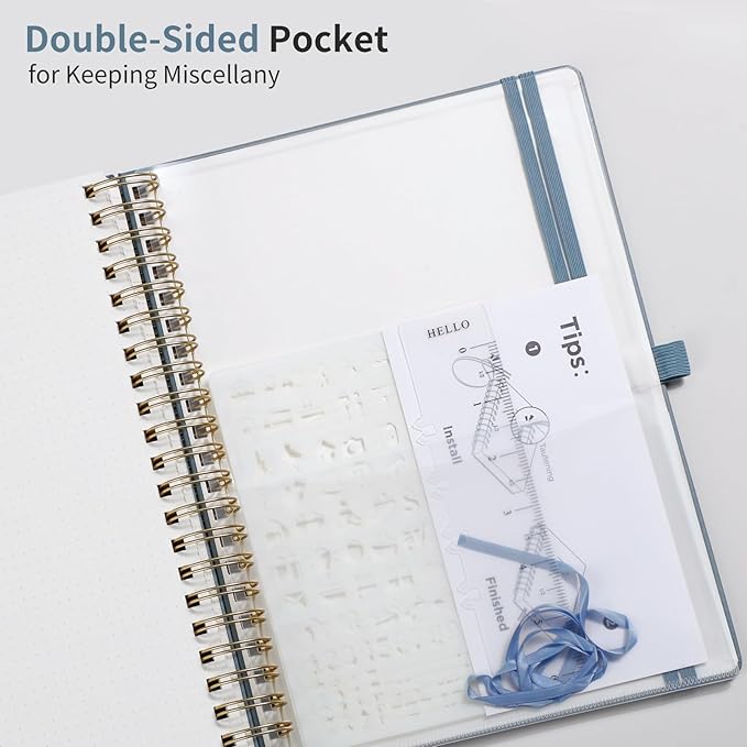 EMSHOI Bullet Dotted Journal Spiral Notebook - 300 Pages, A4 Hardcover Leather, 100 GSM Thick Dot Grid Notebook for Women Men Work Writing, Bullet Journaling, Drawing, 8.27" x 11.2", Gray Blue