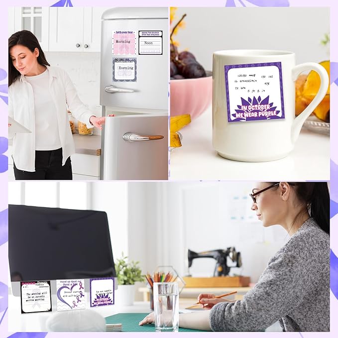 Domestic Violence Awareness Sticky Notes Gifts, 9 Pack Domestic Violence Prevention Month Notepads 3x3 Inch, Purple Ribbon Post Memo Pads Office School Supplies for Men Women (450 Sheets)