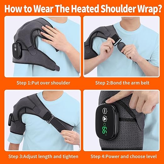 Heated Shoulder Brace for Men Women, USB Rechargeable Shoulder Heating Pads, Shoulder Massager for Pain Relief, Cordless Heated Shoulder Wraps for Left Right Rotator Cuff Support, 5000mAh