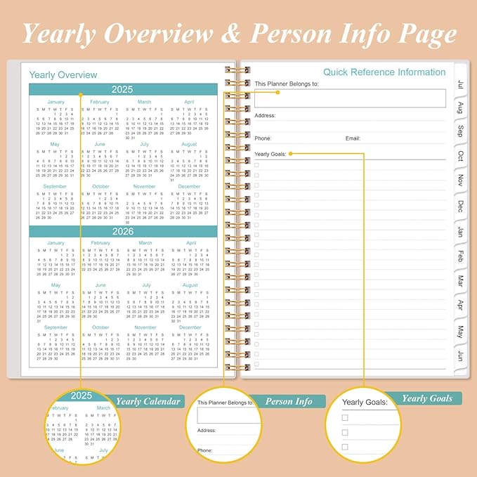 2025-2026 Daily & Monthly Planner - One Page Per Day, Daily Planner from July 2025 to June 2026, Planner 2025-2026 with 12 Monthly Tabs, 6.4" x 8.5", Rose Flower