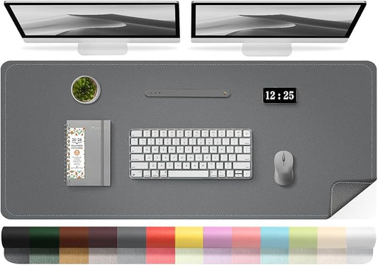 Leather Desk Pad Protector, 47.2'' x 23.6'', Suede Base Sewing Desk Blotter, Non-Slip Office Mat, Waterproof Writing Pad for Office and Home - Dark Gray