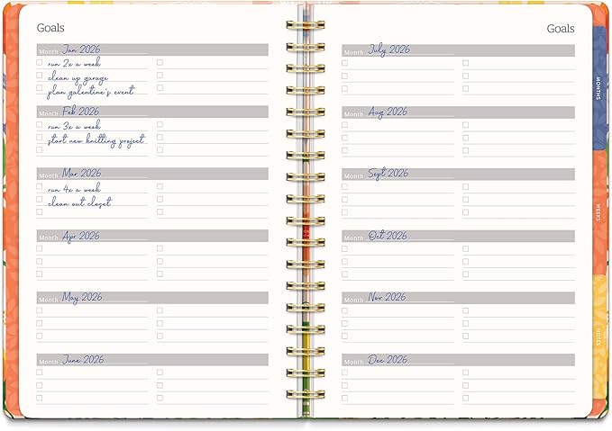 Orange Circle Studio Undated Tri-Tab Academic Planner 2026, Bold Blooms, Daily Notebook Journal, Cute Weekly and Monthly Calendar with Pocket, Stickers, Lined Pages for To Do lists and Planning