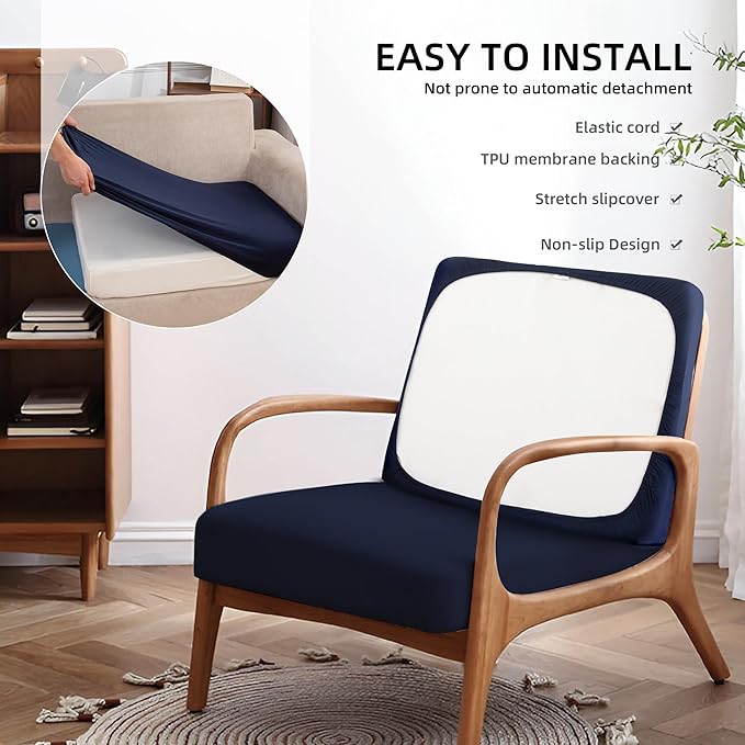 12Pcs Outdoor Cushions Covers Waterproof, Patio Cushion Covers, Stretch Cushion Covers Replacement,Cushion Slipcovers, Furniture Cushion Covers (Navy Blue 1, 12PCS)