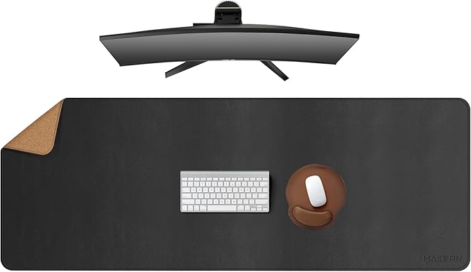 MAIDERN 51.2”x 19.6” Leather Desk Pad, Large Desk Mat, Reversible Cork & Leather Large Mouse pad for Desk, Waterproof Computer Desk Pad for Gaming Home Office (Black) …
