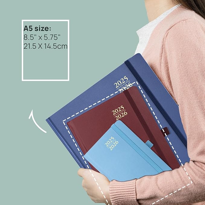 POPRUN 2025-2026 Daily Planner One Page Per Day (Medium - 5.75'' x 8.5'') - Academic Calendar (July 2025 - June 2026), 2025 Day Appointment Book with Monthly Tabs, Hardcover - Haze Blue