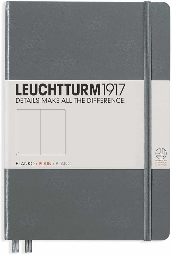 LEUCHTTURM1917 - Notebook Softcover Medium A5-123 Numbered Pages for Writing and Journaling (Plain, Anthracite)