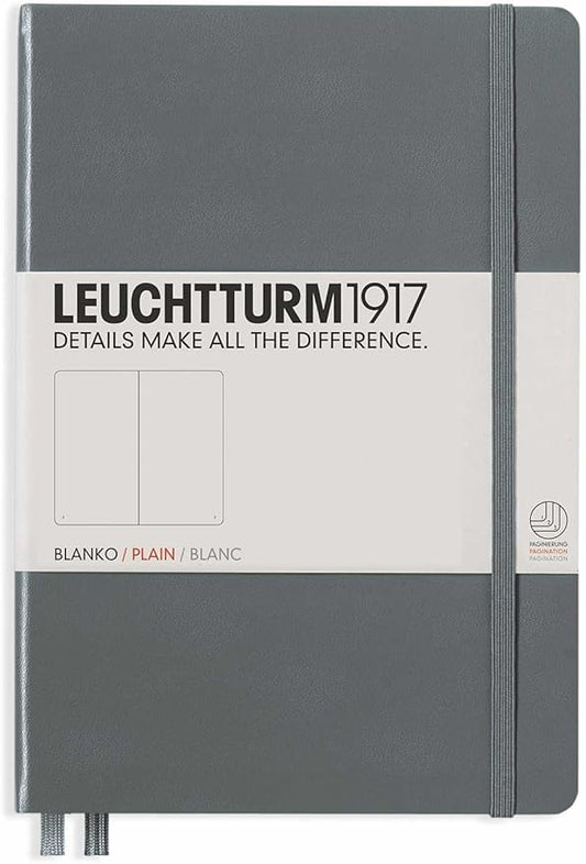 LEUCHTTURM1917 - Notebook Softcover Medium A5-123 Numbered Pages for Writing and Journaling (Plain, Anthracite)
