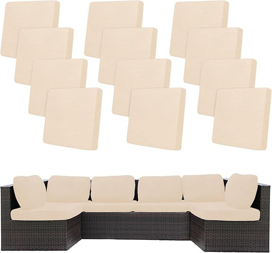 12Pcs Stretch Patio Cushion Covers,Outdoor Couch Covers Replacement,Outdoor Couch & Sofa Slipcovers,for Patio Furniture Cushion Covers,Washable Reusable Furniture Protector (Beige,Cover Only)