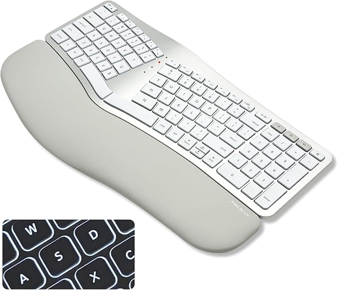 Macally Bluetooth Ergonomic Keyboard, Wireless Split Keyboard, Carpal Tunnel Comfort, Ergo Rechargeable Split Wrist Key Board - Backlit Apple 100 Key Layout for MacBook Pro/Air, iMac