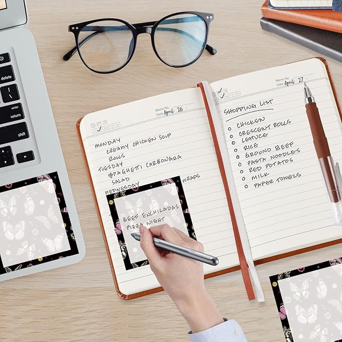 Sticky Notes, 2 Pads, 3x3 inches, Cute Colorful Fun Self-Stick Note Pads, Easy Post, Strong Adhesive Notepad Black Butterfly