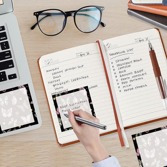 Sticky Notes, 2 Pads, 3x3 inches, Cute Colorful Fun Self-Stick Note Pads, Easy Post, Strong Adhesive Notepad Black Butterfly